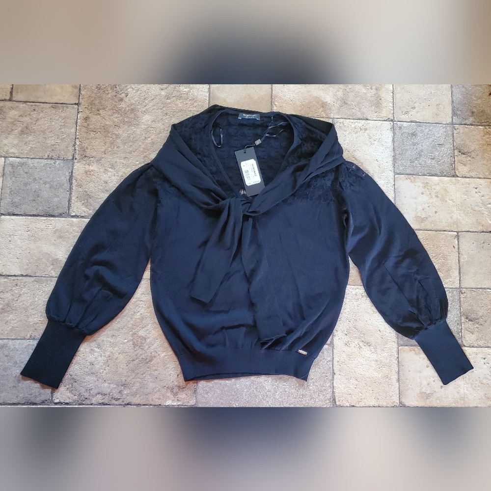 Marciano Lightweight Black Top with lace and shawl collar size medium